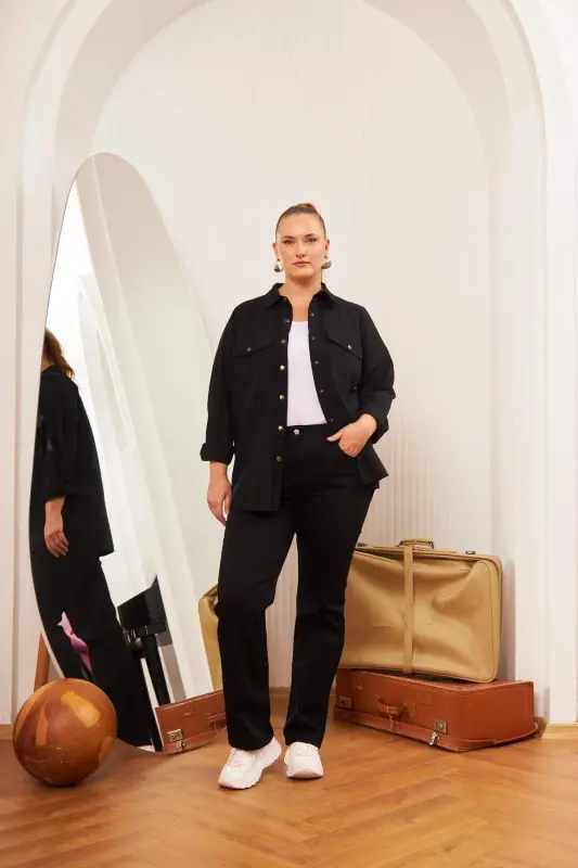 Plus Size Gabardine Shirt Black - 5