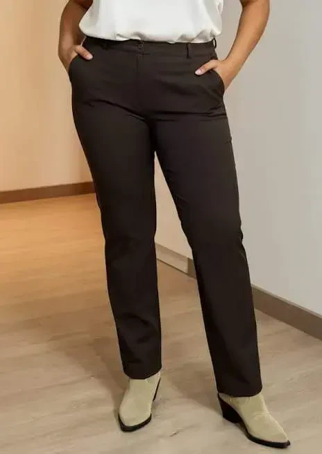Plus Size Gabardine Trousers with Slit Hem Coffee - BÜYÜKBEDENIZ