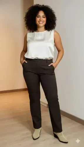 Plus Size Gabardine Trousers with Slit Hem Coffee - 3