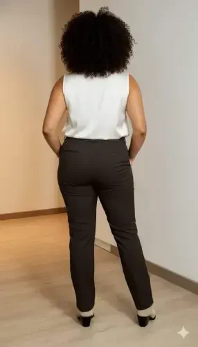 Plus Size Gabardine Trousers with Slit Hem Coffee - 4