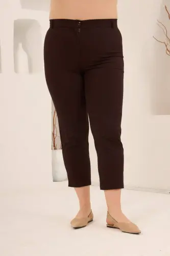 Plus Size Gabardine Trousers with Slit Hem Coffee - 3