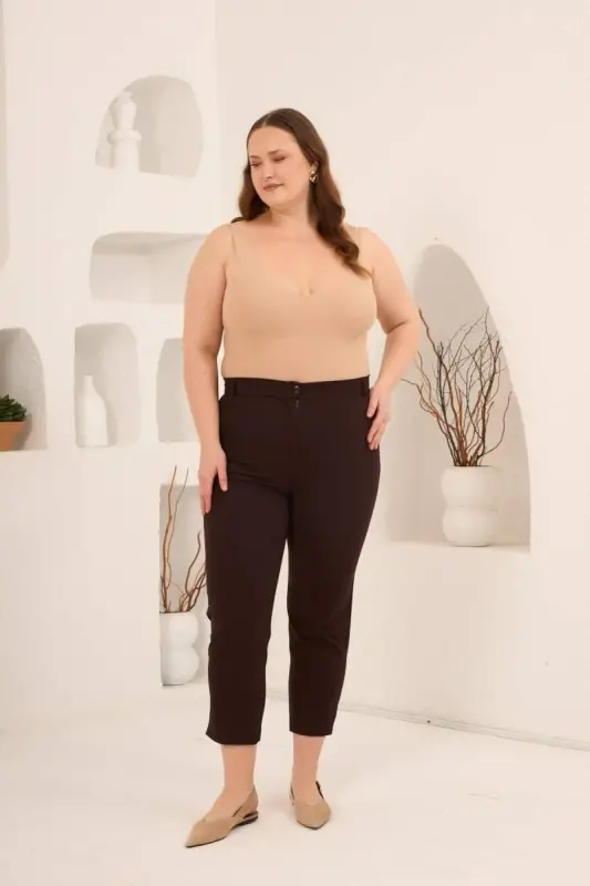 Plus Size Gabardine Trousers with Slit Hem Coffee - 6