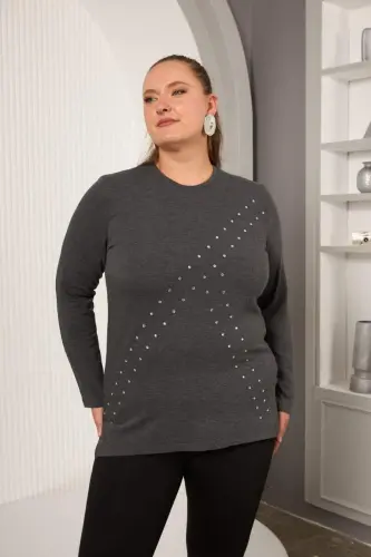 Plus Size Geometric Stone Blouse Anthracite - 4