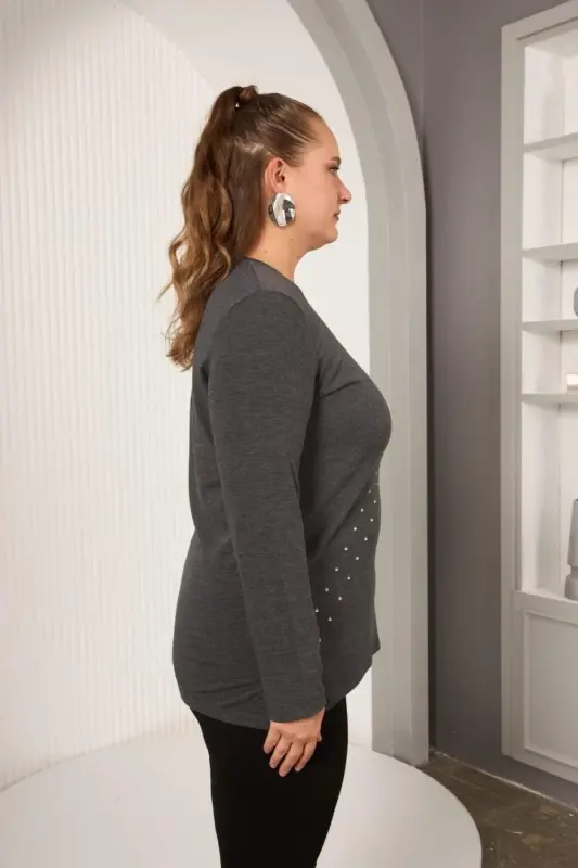 Plus Size Geometric Stone Blouse Anthracite - 5