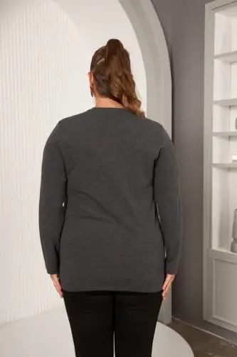 Plus Size Geometric Stone Blouse Anthracite - 7