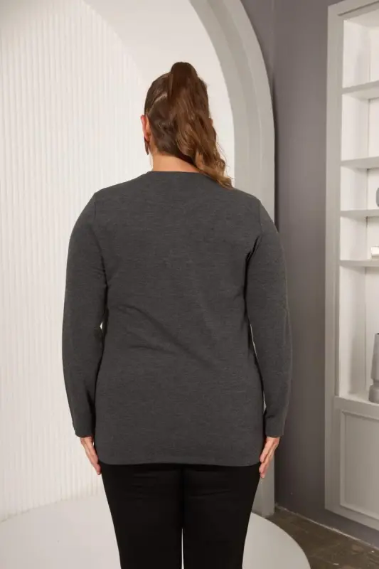 Plus Size Geometric Stone Blouse Anthracite - 7