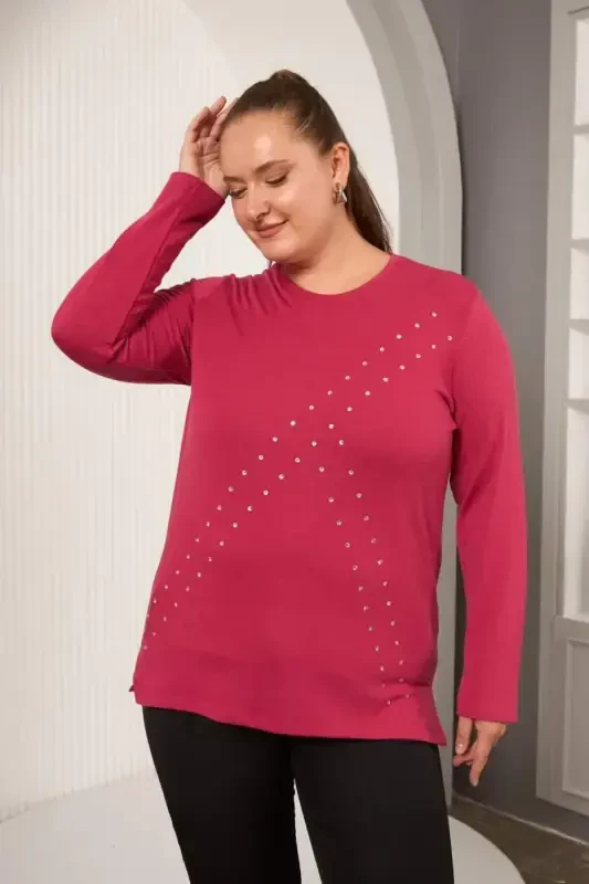 Plus Size Geometric Stone Blouse Violet - 3