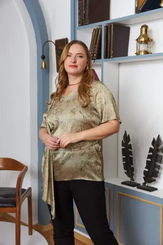 Plus Size Green Blouse with Belt Accessory - BÜYÜKBEDENIZ (1)