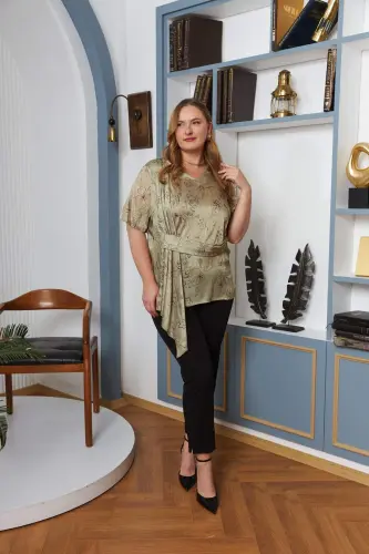 Plus Size Green Blouse with Belt Accessory - 4