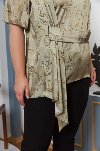 Plus Size Green Blouse with Belt Accessory - 5
