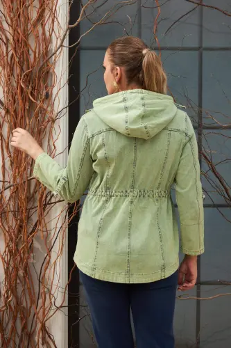 Plus Size Green Denim Jacket with Pocket Detail - 5