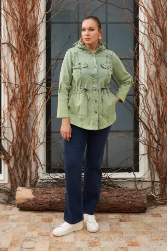 Plus Size Green Denim Jacket with Pocket Detail - 6