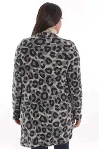 Plus Size Grey Leopard Print Cardigan - 5