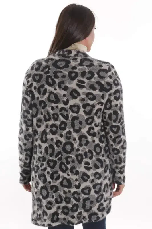 Plus Size Grey Leopard Print Cardigan - 5