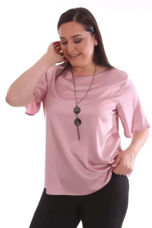 Plus Size Half Sleeved Satin Powder Blouse - 2