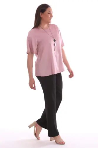 Plus Size Half Sleeved Satin Powder Blouse - 3