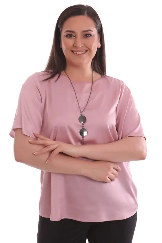 Plus Size Half Sleeved Satin Powder Blouse - 5