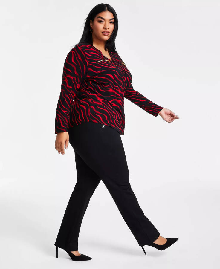 Plus Size High Rise Pull-On Straight-Leg Pants, Created for Modazone Deep Black - 9