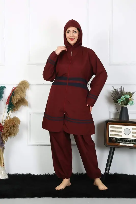 Plus Size Hijab Swimsuit 7XL-8XL-9XL-10XL Burgundy 55010 - 7