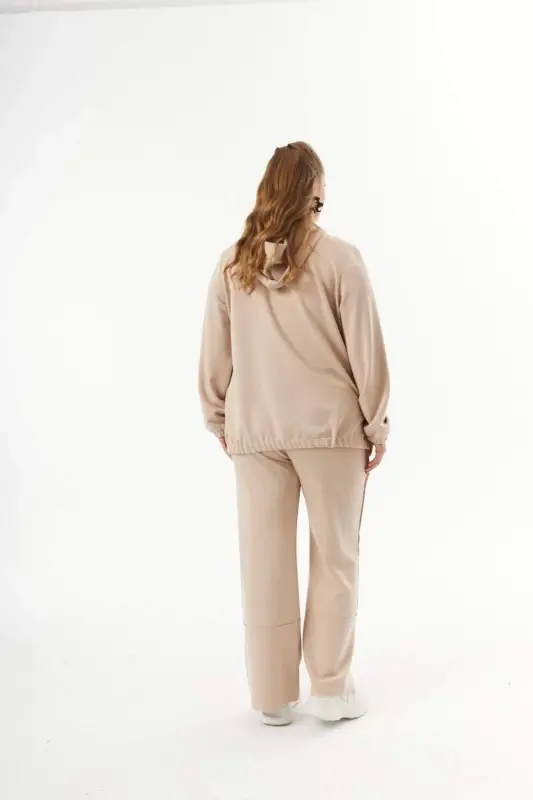 Plus Size Hooded and Zippered Modal Sweatshirt Mink - 7