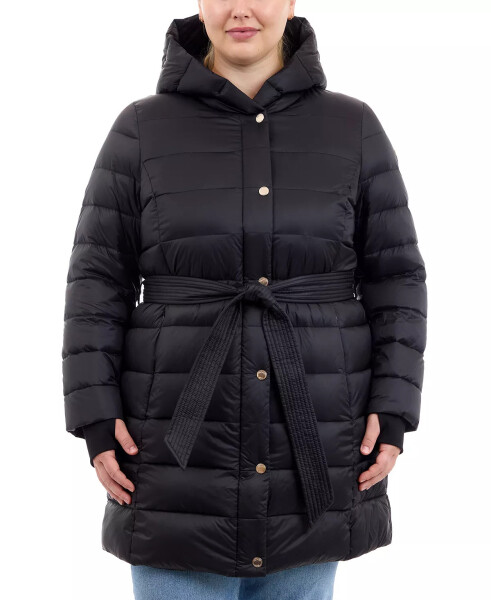 Plus Size Hooded Belted Down Puffer Coat, Created for Modazone Black - 1