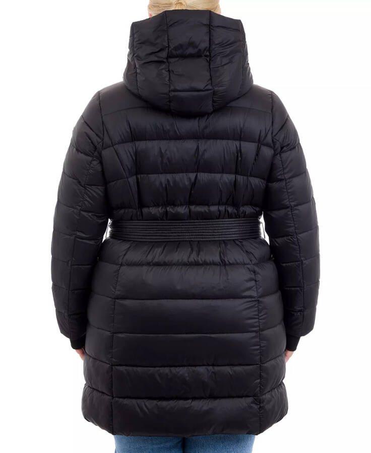 Plus Size Hooded Belted Down Puffer Coat, Created for Modazone Black - 2