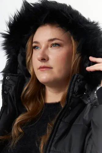 Plus Size Hooded Black Jacket - BÜYÜKBEDENIZ (1)