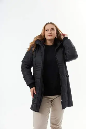 Plus Size Hooded Black Jacket - 1
