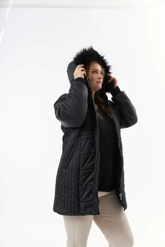 Plus Size Hooded Black Jacket - 4