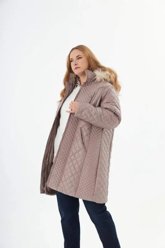 Plus Size Hooded Padded Coat Mink - 2