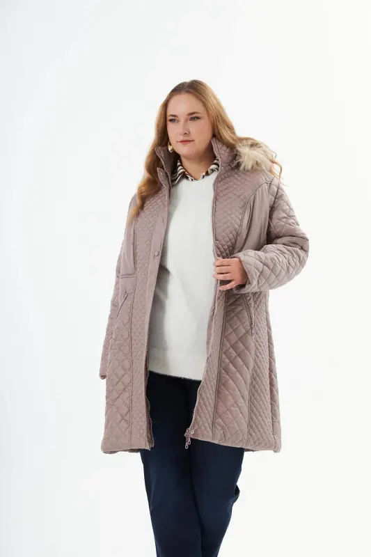 Plus Size Hooded Padded Coat Mink - 1