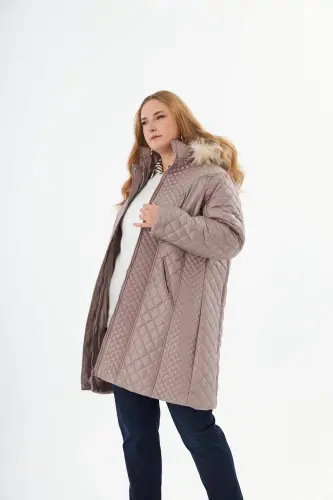 Plus Size Hooded Padded Coat Mink - BÜYÜKBEDENIZ (1)