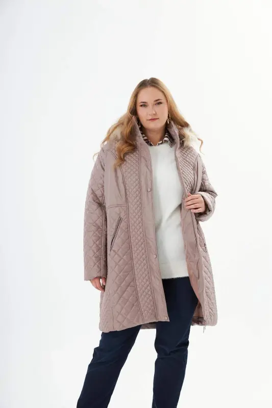 Plus Size Hooded Padded Coat Mink - 3