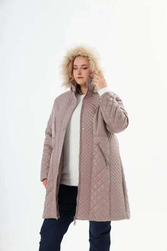 Plus Size Hooded Padded Coat Mink - 4
