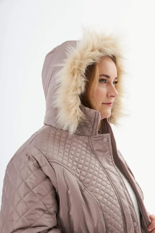 Plus Size Hooded Padded Coat Mink - 5
