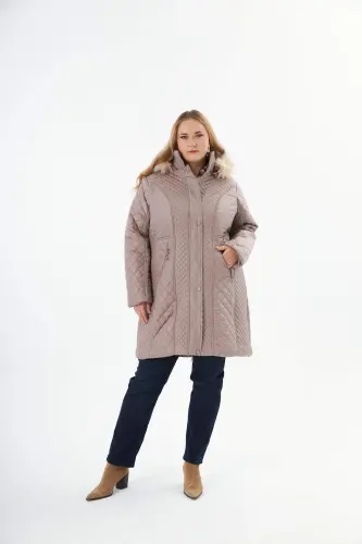Plus Size Hooded Padded Coat Mink - 6