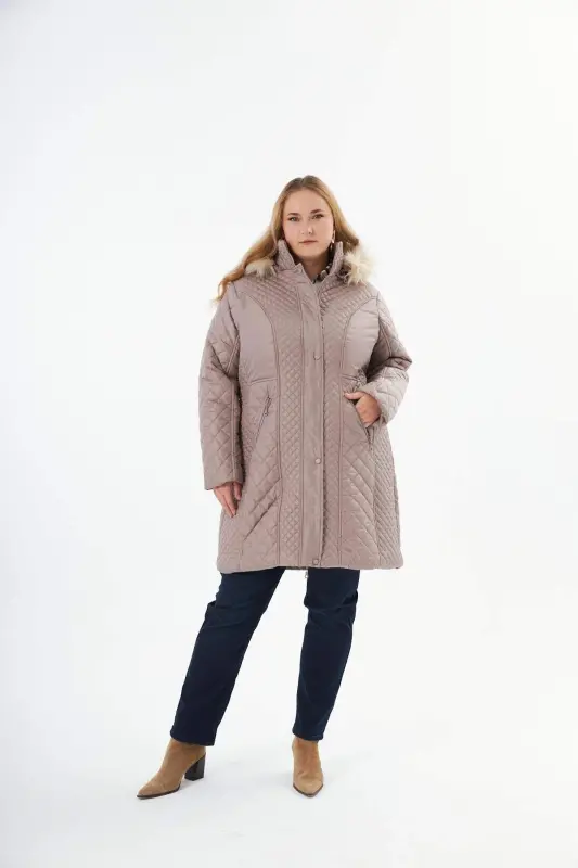 Plus Size Hooded Padded Coat Mink - 6
