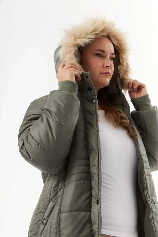 Plus Size Hooded Puffer Coat Sea Green - 5