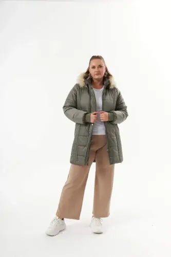 Plus Size Hooded Puffer Coat Sea Green - 11