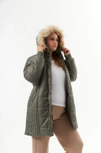 Plus Size Hooded Puffer Coat Sea Green - 4