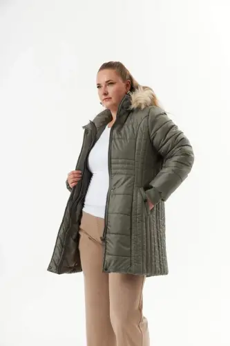 Plus Size Hooded Puffer Coat Sea Green - 2