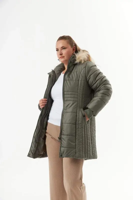 Plus Size Hooded Puffer Coat Sea Green - 2