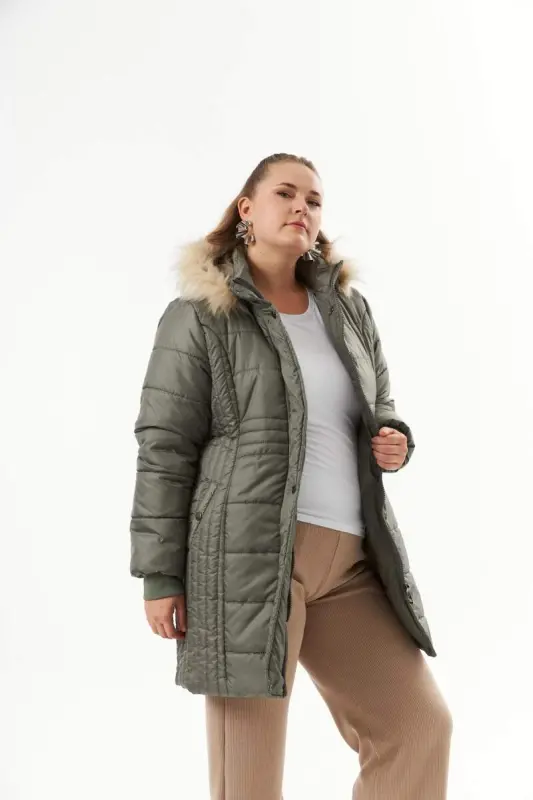 Plus Size Hooded Puffer Coat Sea Green - 3
