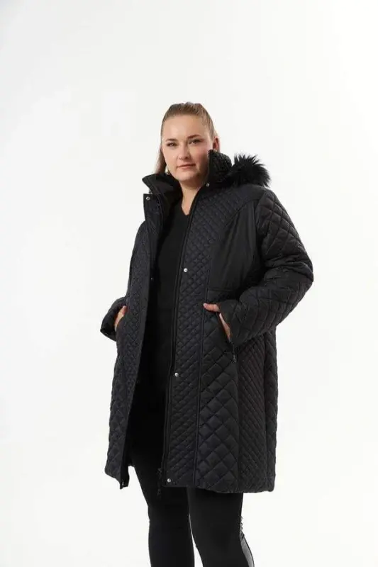 Plus Size Hooded Puffer Jacket Black - 2