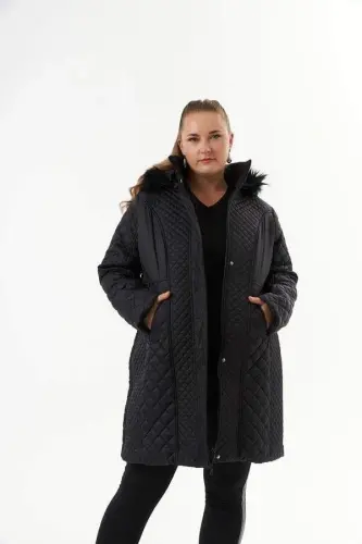 Plus Size Hooded Puffer Jacket Black - 3