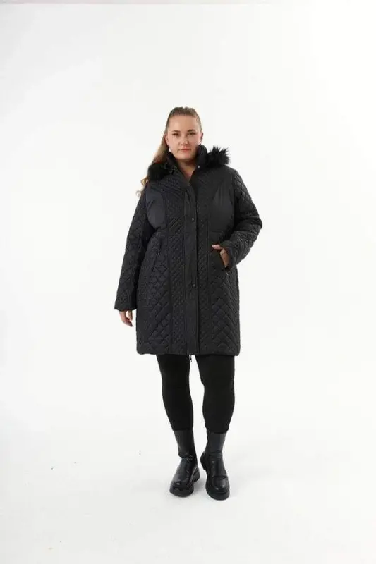 Plus Size Hooded Puffer Jacket Black - 11