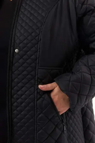 Plus Size Hooded Puffer Jacket Black - 5