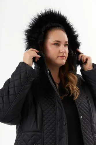 Plus Size Hooded Puffer Jacket Black - 6