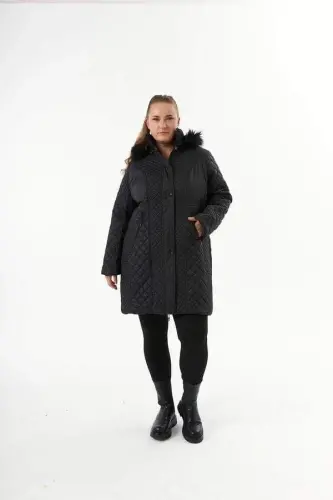 Plus Size Hooded Puffer Jacket Black - 7
