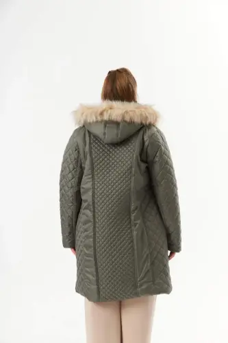 Plus Size Hooded Puffer Jacket Khaki - 7